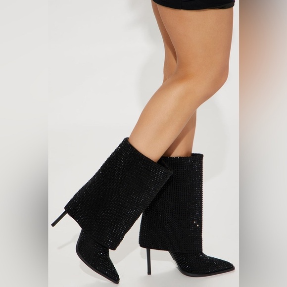 Fashion Nova Remi Embellished Overlay Booties - Black Sz 8.5 - Picture 1 of 4